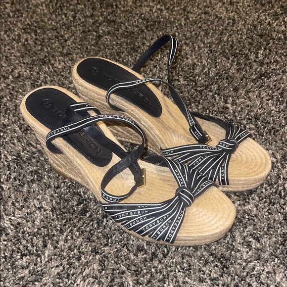 Tory Burch Women's Tory Ribbon Espadrille Wedge Sandals - Picture 2 of 11